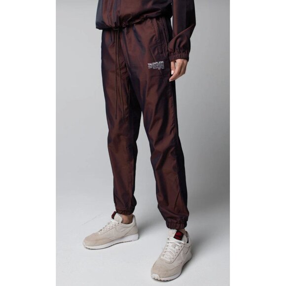 Talentless Men’s Reflective Track Pants Nylon Brown MERLOT Small - Picture 2 of 7